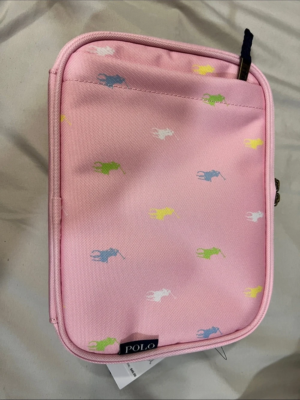 Polo by Ralph Lauren Pink Kids Zip Pouch with Multicolor Pony Motif LUNCH BAG